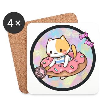 Kawaii chat avec des beignets et des bonbons - Dessous de verre (lot de 4) - blanc - Devant