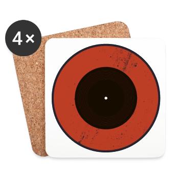 Roter Vinylring mit Grunge-Grooves - Untersetzer (4er-Set) - Weiß - Vorne