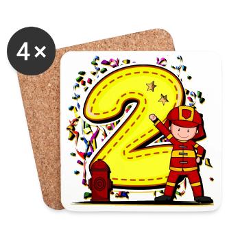 2ème Fête d’Anniversaire des Enfants - 2 ans - Pompiers - Dessous de verre (lot de 4) - blanc - Devant