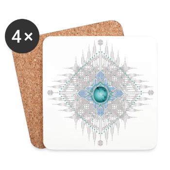 Kunstvolles Ethno Ornament mit leuchtendem Türkis - Untersetzer (4er-Set) - Weiß - Vorne