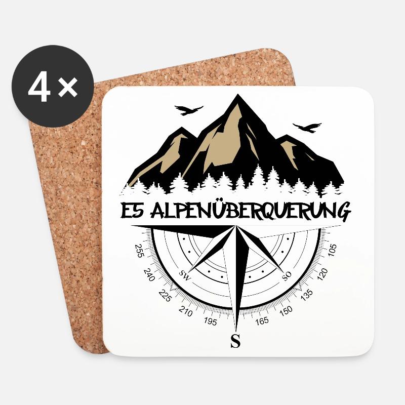 E5 Alpenüberquerung - Untersetzer (4er-Set) - Weiß