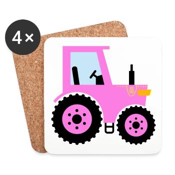 Traktor Pink für Mädchen - Untersetzer (4er-Set) - Weiß - Vorne