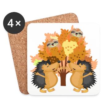 AUTUMN HEDGEHOGS SLOTHS - Coasters (set of 4) - white - Front