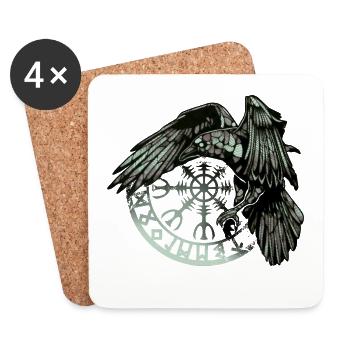 Corbeau viking vert et symbole runique - Dessous de verre (lot de 4) - blanc - Devant