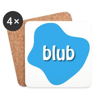 Text "blub" auf blauem Fleck, Klecks - Untersetzer (4er-Set) - Weiß - Vorne