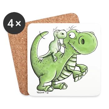 Frères et sœurs Dinosaure I Papa et Fils I Fille - Dessous de verre (lot de 4) - blanc - Devant