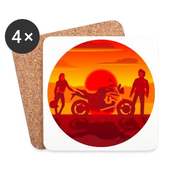 Couple et moto au coucher du soleil - Dessous de verre (lot de 4) - blanc - Devant