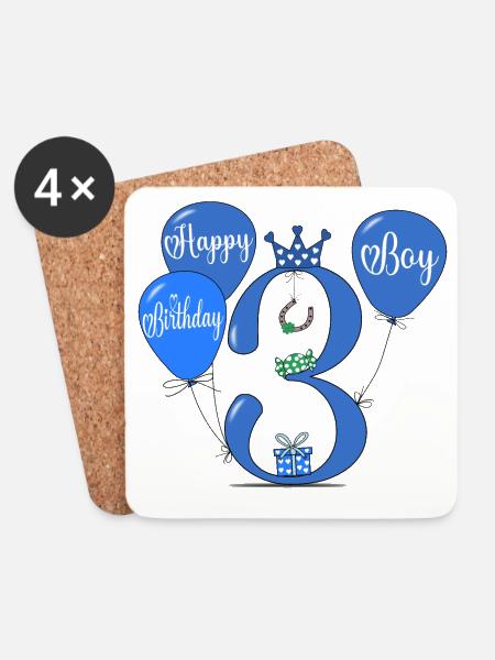 Happy Birthday 3 Boy - Coasters (set of 4) - white