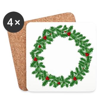 Couronne de Noël faite de branches de houx - Dessous de verre (lot de 4) - blanc - Devant