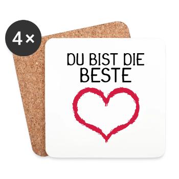 Du bist die Beste Herz Geschenk - Untersetzer (4er-Set) - Weiß - Vorne