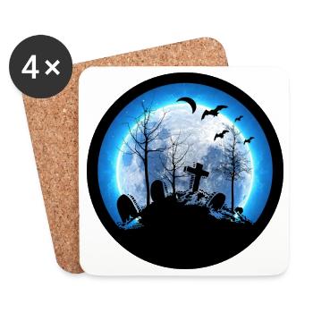 Moon Cemetery Gravestone Bats Witch Halloween - Coasters (set of 4) - white - Front