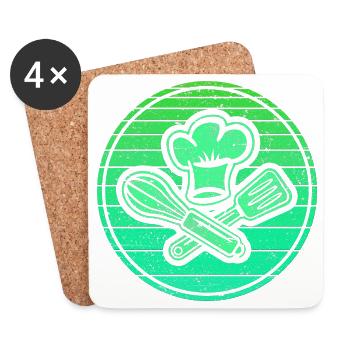 Green symbol in retro style for proud hobby chefs - Coasters (set of 4) - white - Front