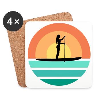 SUP Girl Stand Up Paddling Frau im Retro Sunset - Untersetzer (4er-Set) - Weiß - Vorne