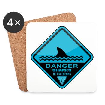 Danger Sharks No Freediving - Coasters (set of 4) - white - Front