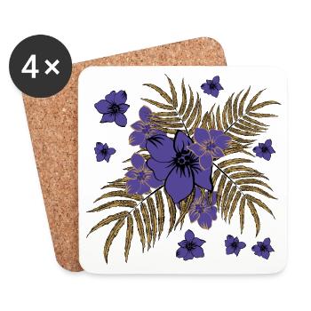 Blumen und Palmblätter im Gold-Design - Untersetzer (4er-Set) - Weiß - Vorne