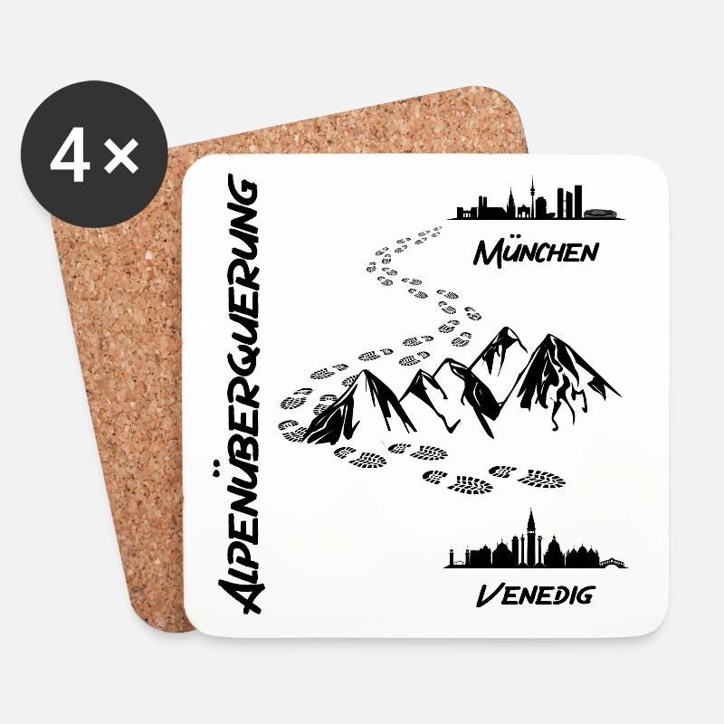 Alpenüberquerung München - Venedig - Untersetzer (4er-Set) - Weiß