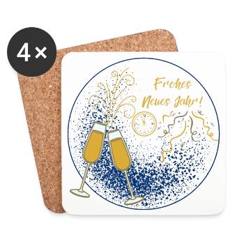 Frohes Neues Jahr Schriftzug Sektgläser Dekoration - Untersetzer (4er-Set) - Weiß - Vorne