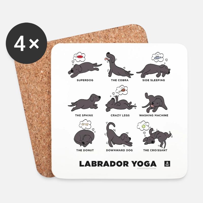 LABRADOR YOGA SCHWARZ - Untersetzer (4er-Set) - Weiß