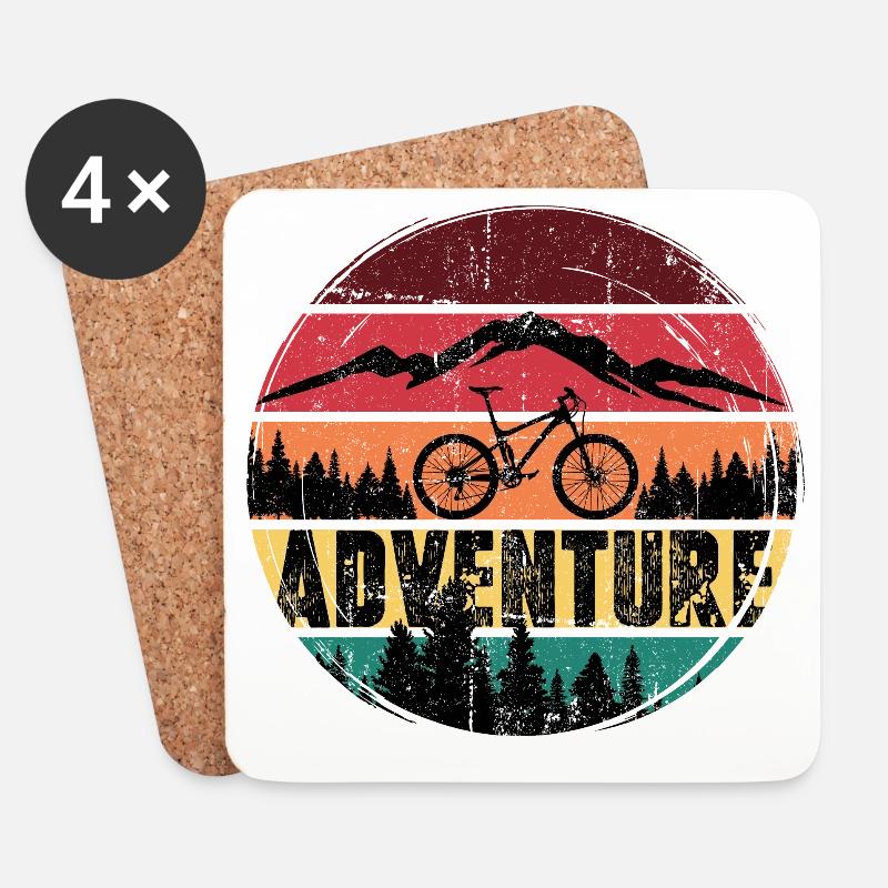 Retro-Mountainbike-Abenteuer - Untersetzer (4er-Set) - Weiß
