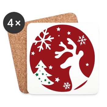 Noël, rennes, sapin de Noël - Dessous de verre (lot de 4) - blanc - Devant