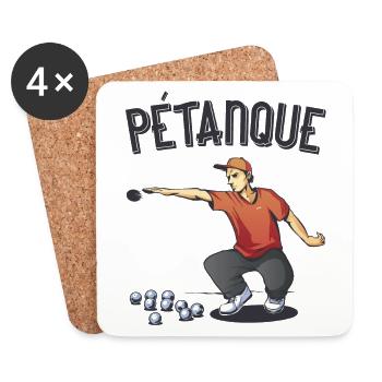Pétanque deux joueurs avec boules boules boules boules boules - Dessous de verre (lot de 4) - blanc - Devant