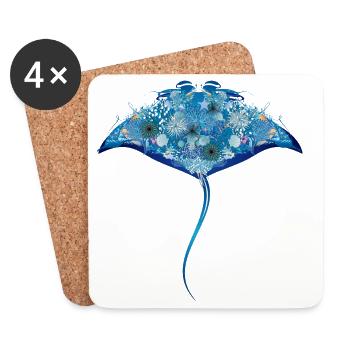 faszinierender Mantarochen aus Korallen & Muscheln - Untersetzer (4er-Set) - Weiß - Vorne