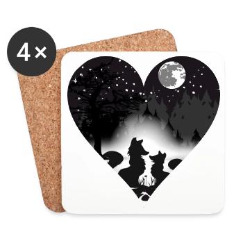 two foxes in love in the moonlight - Coasters (set of 4) - white - Front