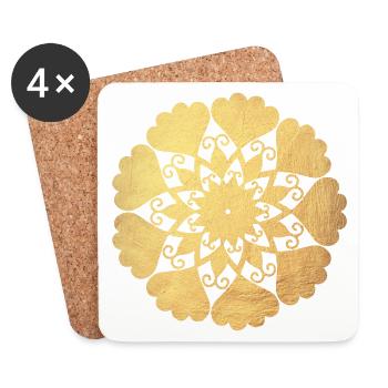 Flower Mandala Gold Yoga Ornament Sun Center om - Coasters (set of 4) - white - Front