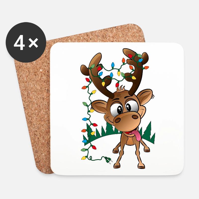 Weihnachtsrentier Rudolph mit LED-Leuchten - Untersetzer (4er-Set) - Weiß