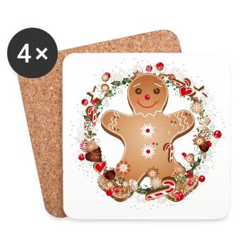 cheerful gingerbread man in the cookie wreath - Coasters (set of 4) - white - Front