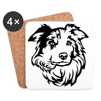 Tête de Border Collie - Dessous de verre (lot de 4) - blanc - Devant