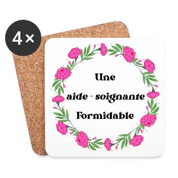 Une aide soignante formidable - couronne de fleurs - Dessous de verre (lot de 4) - blanc - Devant