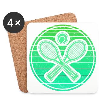 Gekreuzte Tennisschläger & Tennisball - Retro Grün - Untersetzer (4er-Set) - Weiß - Vorne