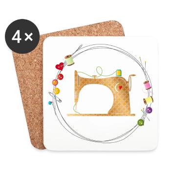 nostalgic colorful sewing machine with sewing accessories - Coasters (set of 4) - white - Front