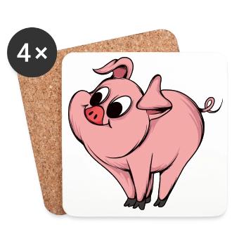 Conception de dessin animé de cochon ludique - Dessous de verre (lot de 4) - blanc - Devant