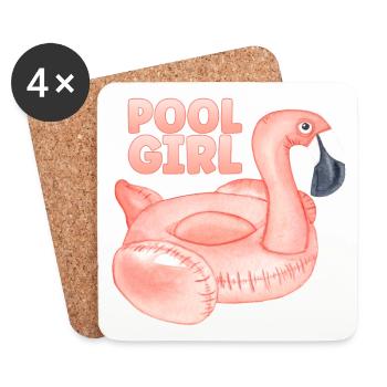 Pool Girl Flamingo Schwimmring Sommer Party - Untersetzer (4er-Set) - Weiß - Vorne
