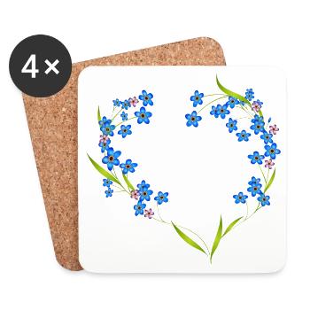 cadre délicat oubli-moi-pas en forme de cœur - Dessous de verre (lot de 4) - blanc - Devant