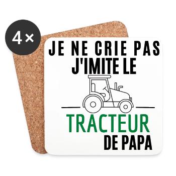 Je ne crie pas J'imite le Tracteur de Papa - Dessous de verre (lot de 4) - blanc - Devant