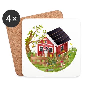 kleines rotes Haus mit Garten im Frühling - Untersetzer (4er-Set) - Weiß - Vorne
