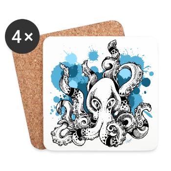 Kraken | Octopus | Seafaring | Adventure - Coasters (set of 4) - white - Front