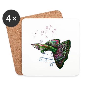 Guppy Beginner Fish Aquarium Fun - Coasters (set of 4) - white - Front