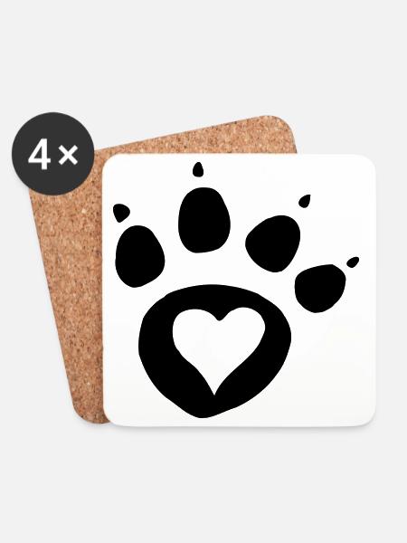 Pfotenabdruck Hundepfote mit Herz i love dog Katze - Untersetzer (4er-Set) - Weiß