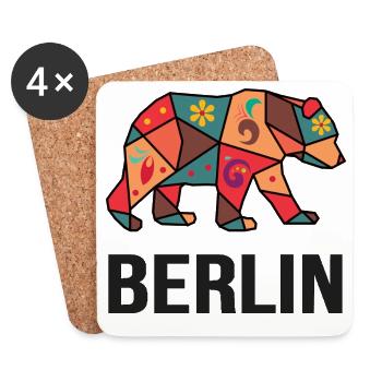 Geometric Berlin Bear Pattern - I love Berlin - Coasters (set of 4) - white - Front