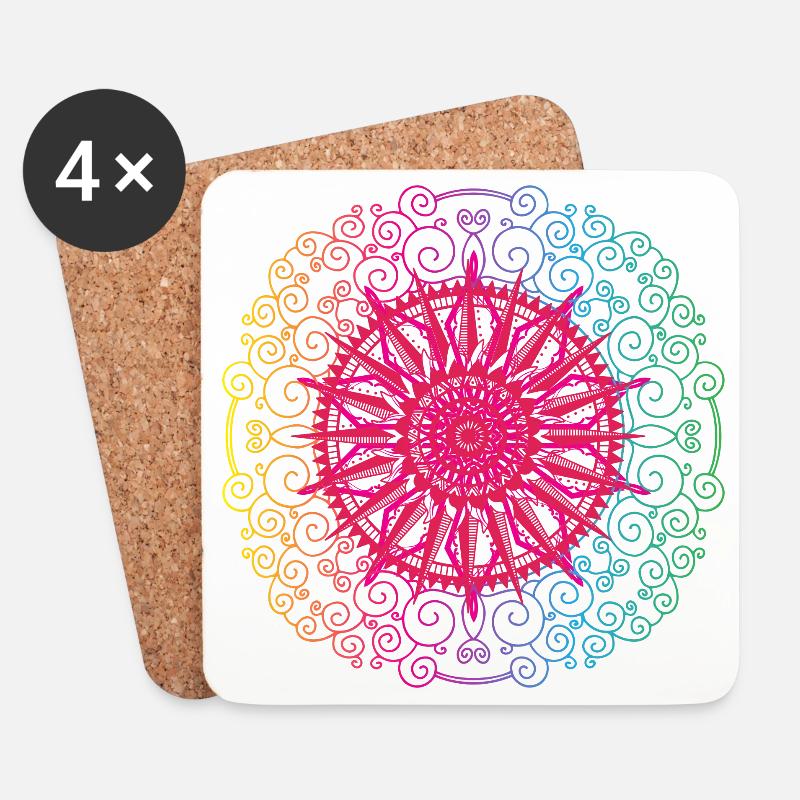 Regenbogen Mandala Gradient Kreis - Untersetzer (4er-Set) - Weiß