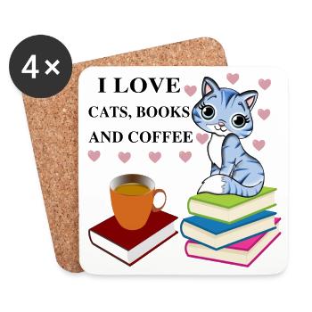 books and coffee sweet nice reading - Coasters (set of 4) - white - Front