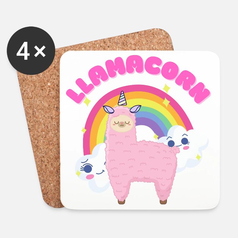 Skurriles rosa Lama mit Regenbogen - Untersetzer (4er-Set) - Weiß