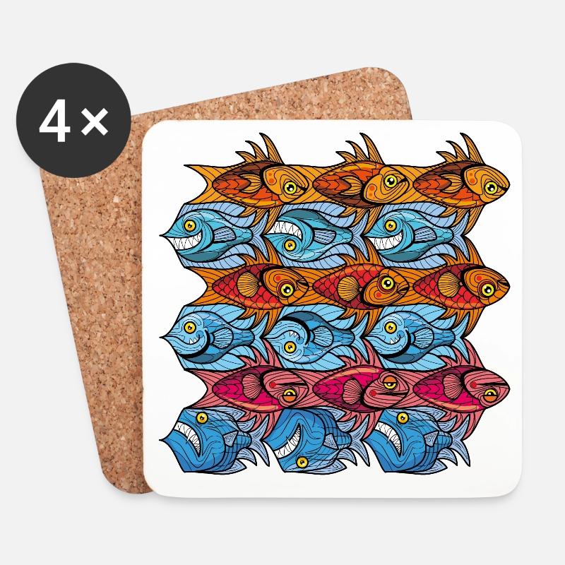 Fische-Tesselation im Escher-Stil in Rotblau - Untersetzer (4er-Set) - Weiß