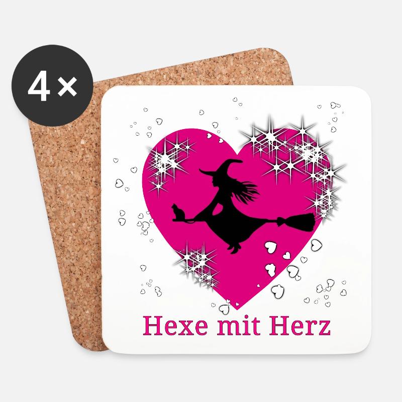 Hexe mit Herz Motiv - Untersetzer (4er-Set) - Weiß
