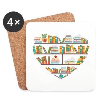 Lesezitat Herz Bücherregale Bibliothek Buchliebhaber - Untersetzer (4er-Set) - Weiß - Vorne