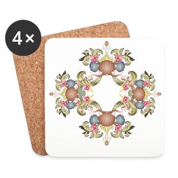 Barock Ornament mit Jakobsmuscheln und Rosen - Untersetzer (4er-Set) - Weiß - Vorne